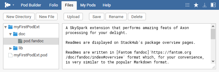Pod Builder - Files view