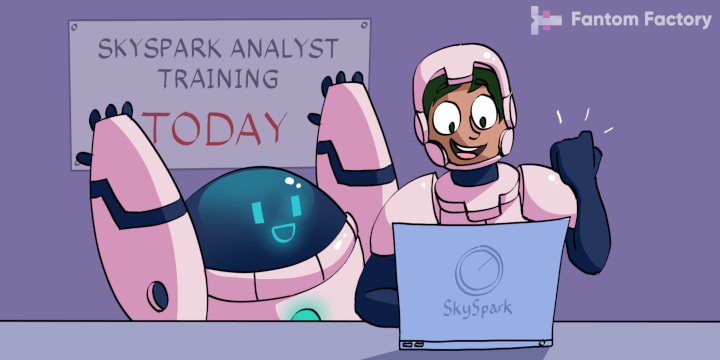 Glitch the HelpBot training Leroy how to use SkySpark