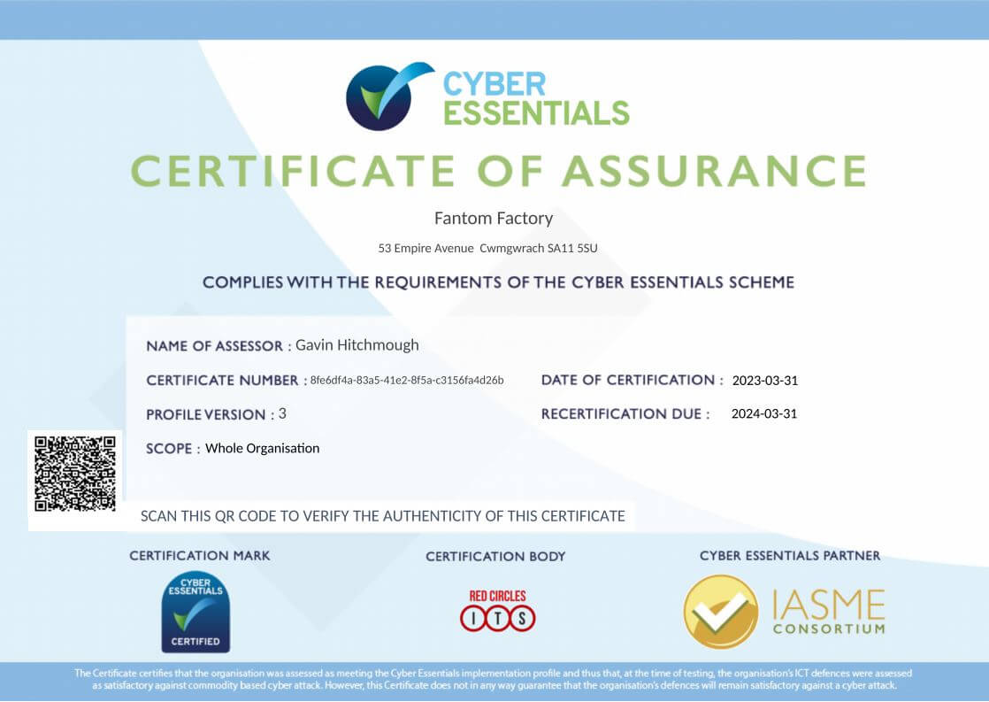 Cyber Essentials certificate