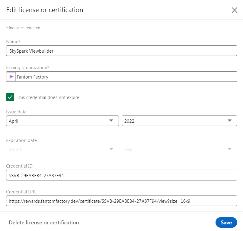 linkedin new cert form